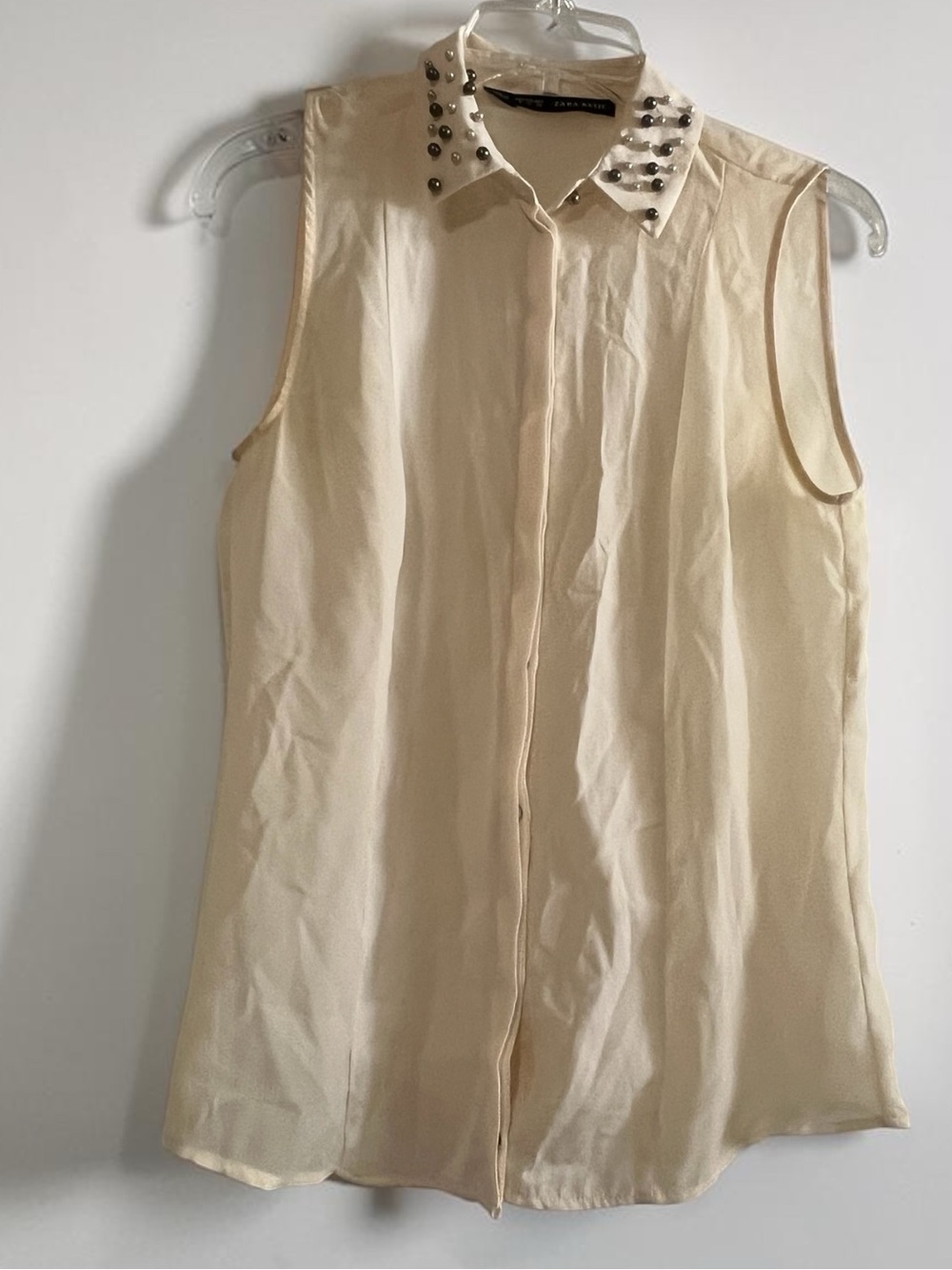 ZARA BASIC Studded Pearl Collar Sleeveless Blouse Off-White S